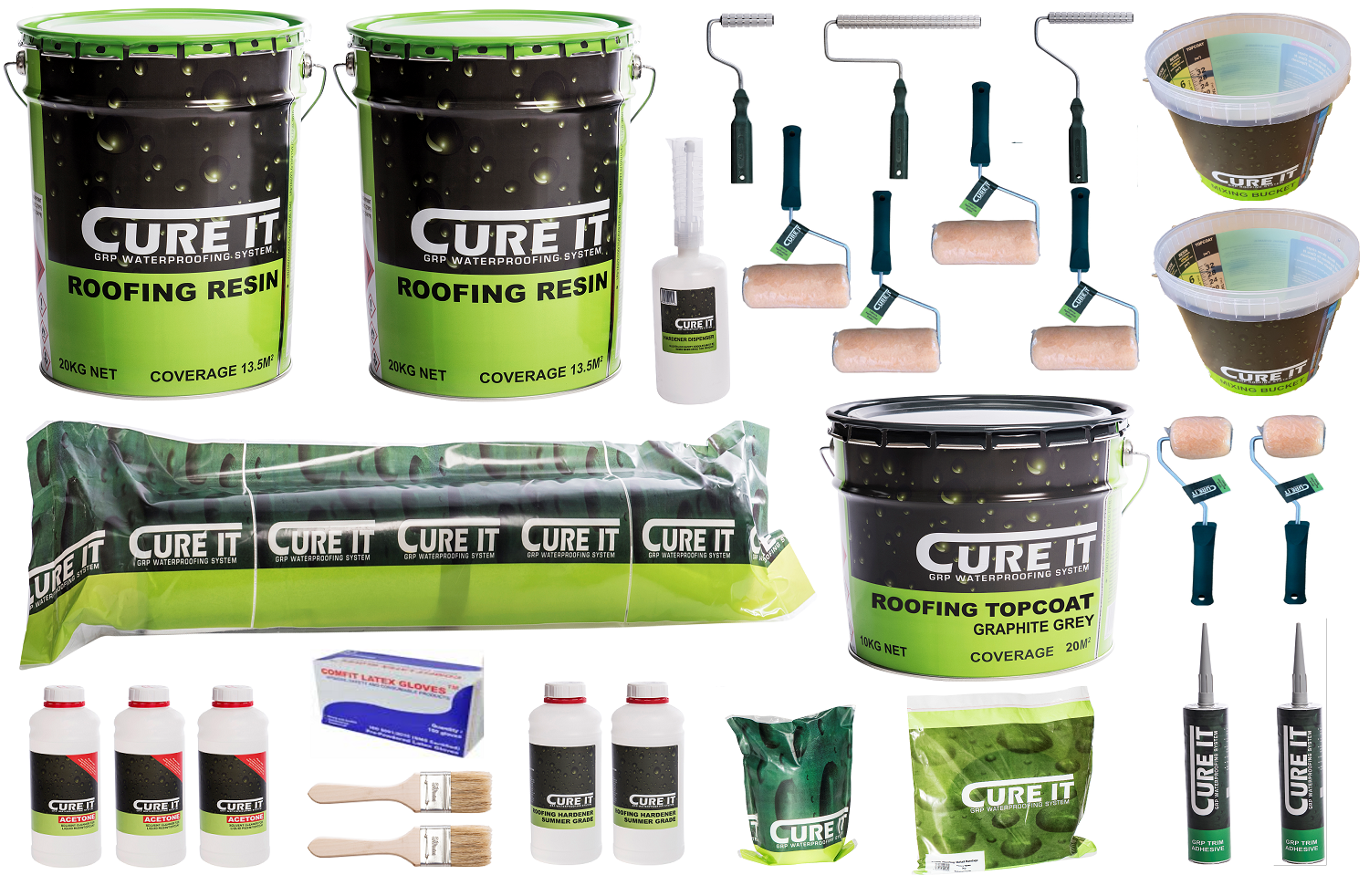 20m² Cure It 600g GRP Fibreglass Roofing Kit (Graphite Grey)