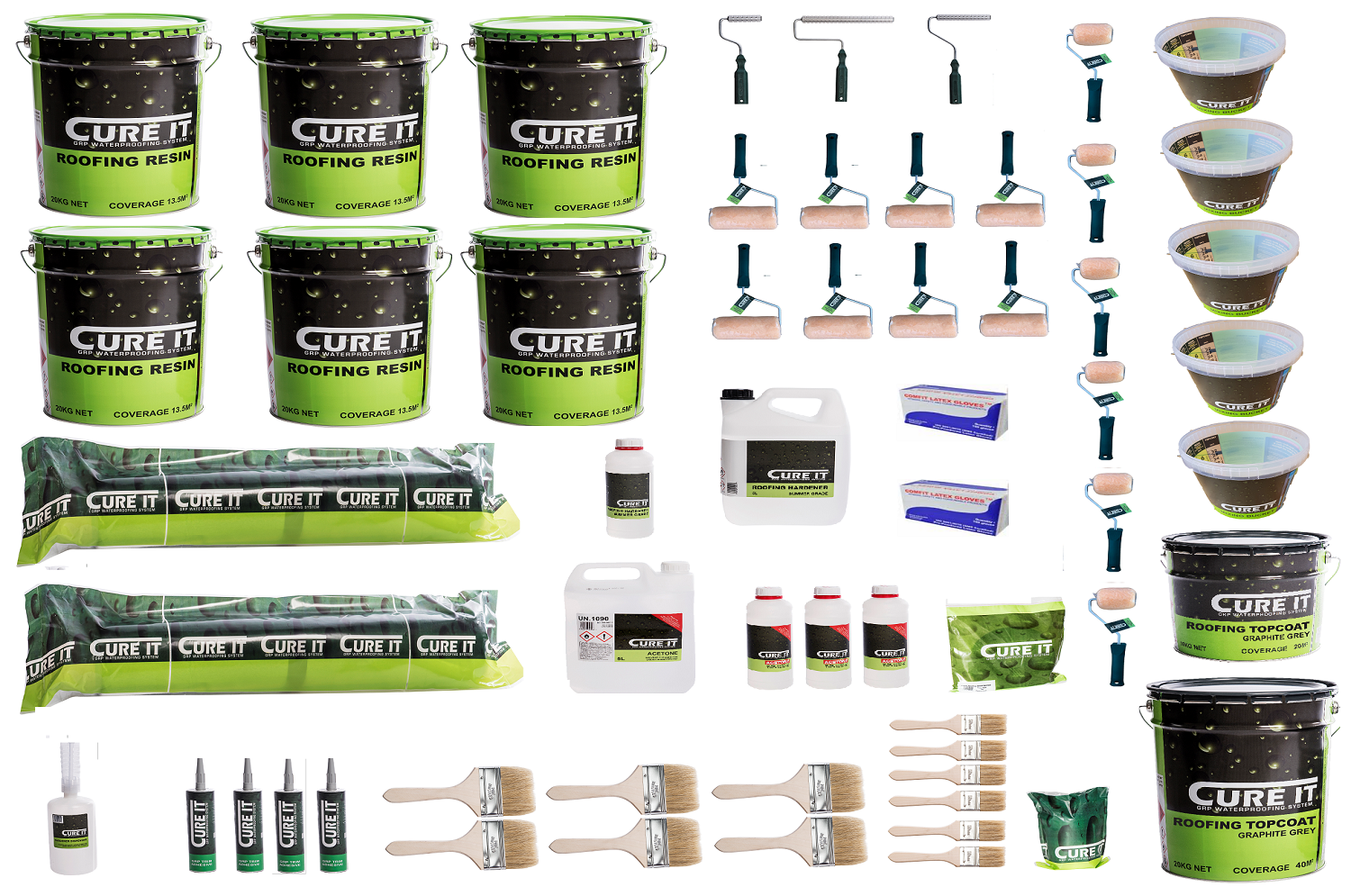 60m² Cure It 600g GRP Fibreglass Roofing Kit (Graphite Grey)