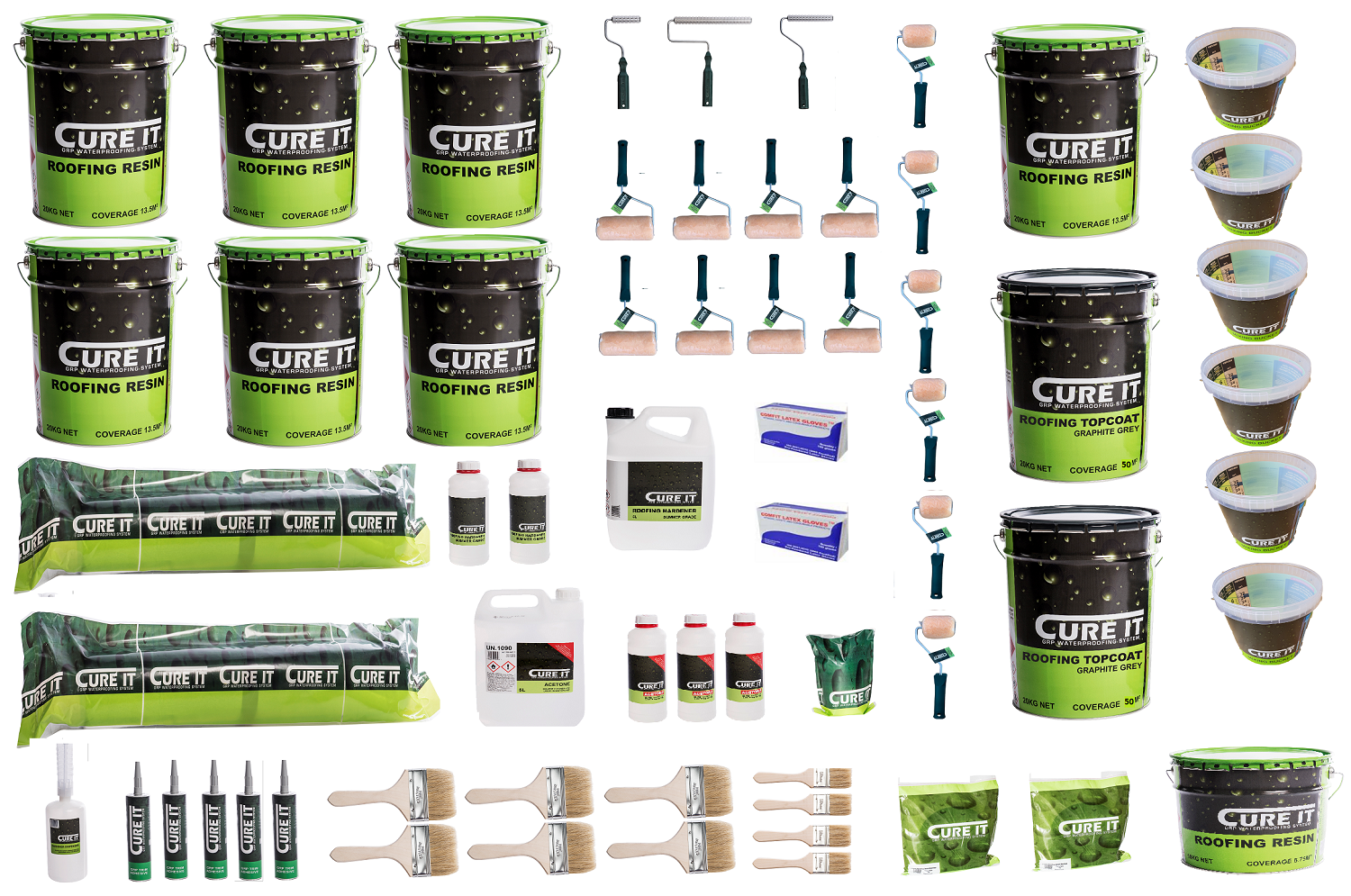 70m² Cure It 600g GRP Fibreglass Roofing Kit (Graphite Grey)