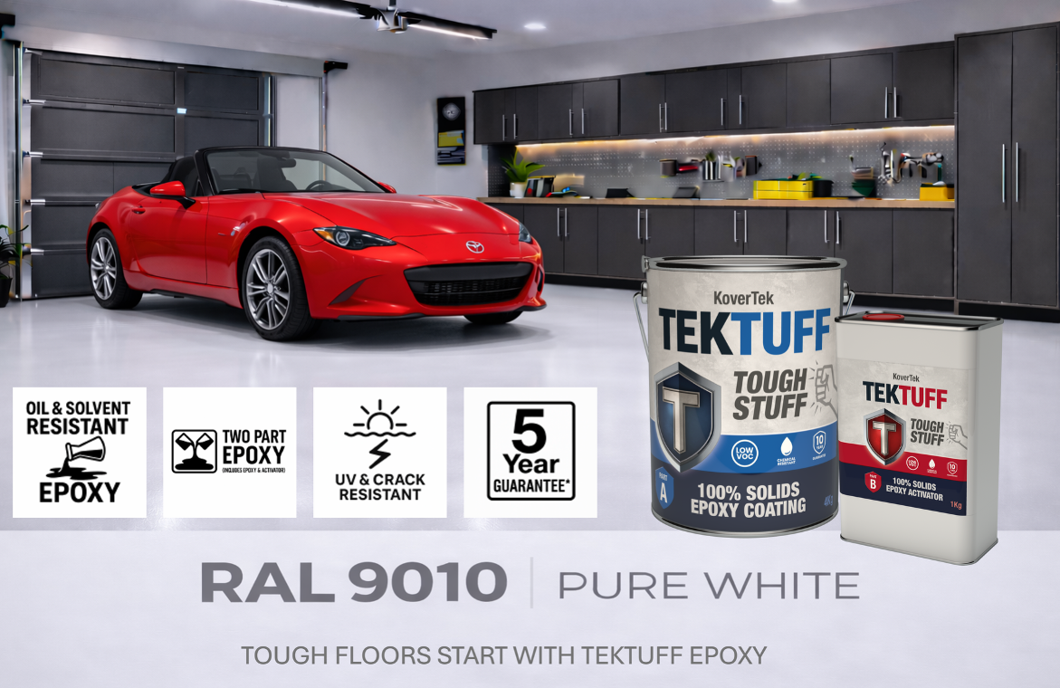 10kg Pure White RAL 9010 TekTuff Epoxy Floor Paint - 5 Year Guarantee
