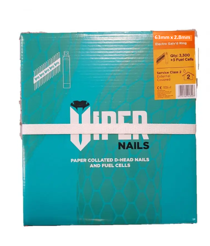 Viper 63mm x 2.8mm Gas Nails RG Galv'd Fuel Pack (3300)